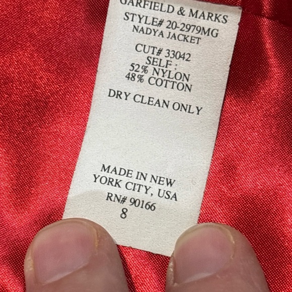 Garfield & Marks red Floral Blazer Open Front Jacket pockets Size 8 Made In USA - Picture 5 of 9